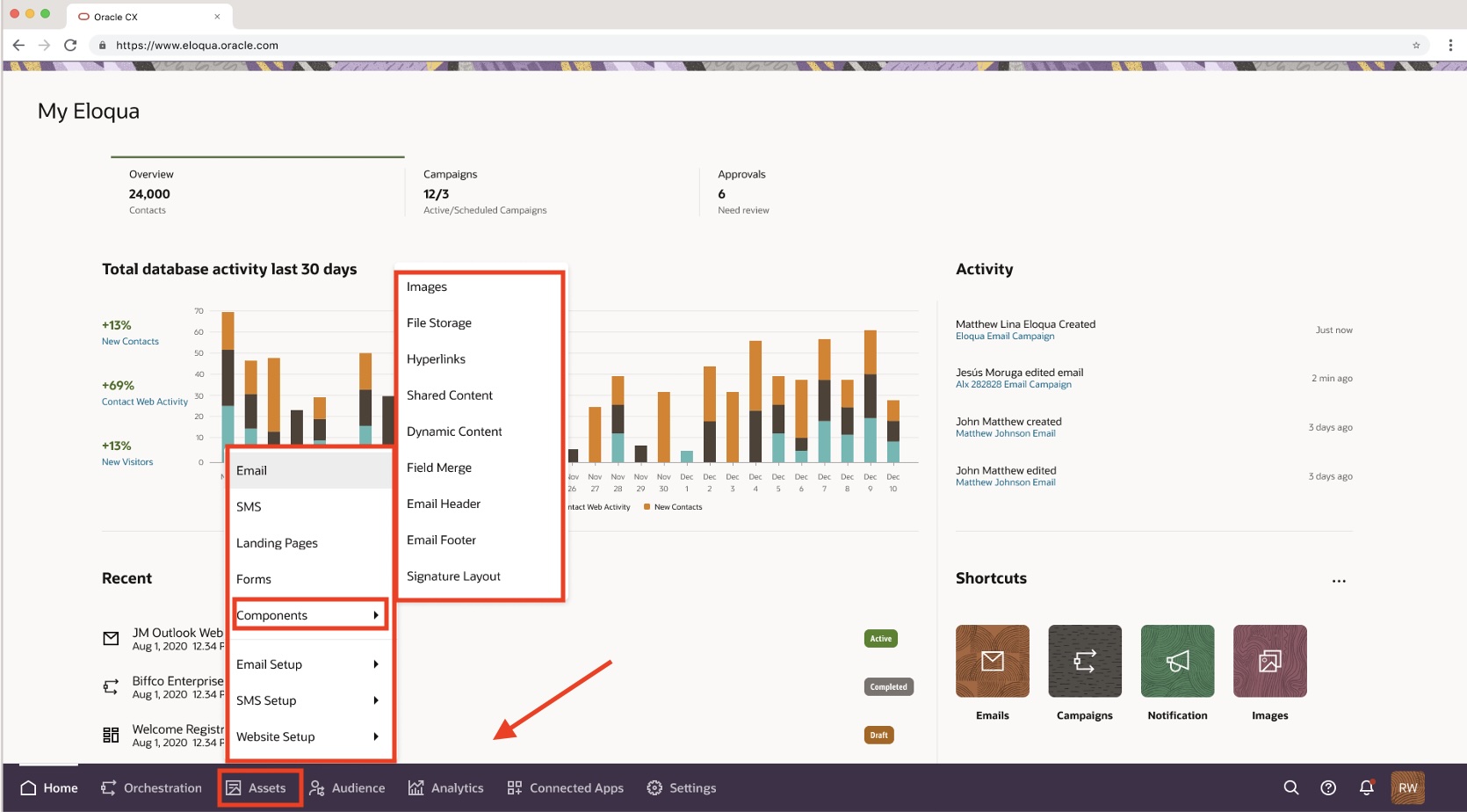 New Eloqua Bottom Navigation screen shot